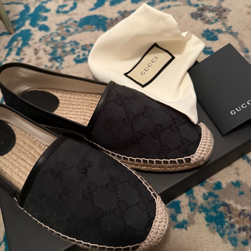 Authentic Gucci Black Espadrilles (391/2 )